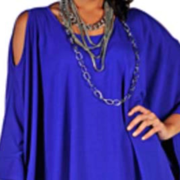 NEW PHOTOS! COLD SHOULDER TUNIC, ROYAL PURPLE, SIZE 2X, KIMONO SLEEVES, WITH - Picture 2 of 15